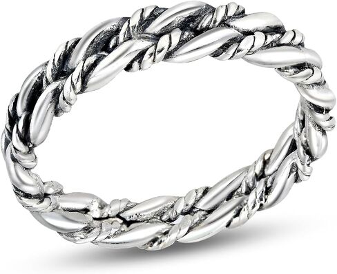 AeraVida Sterling Silver Braided Rope Ring – Vintage Style Oxidized Textured Band for Women (.925) Bold Polished Chain-Inspired Silver Statement Ring in Kuwait