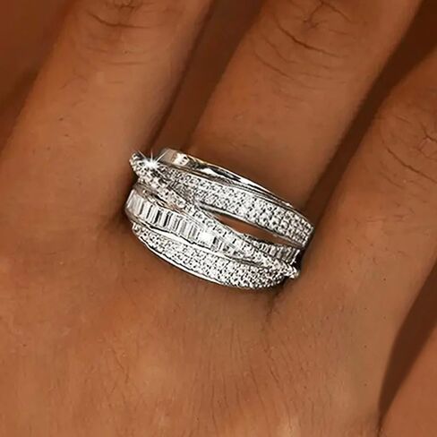 Multi-layers Cross Rings with Cubic Zirconia for Women Fashion Accessories for Engagement in Kuwait