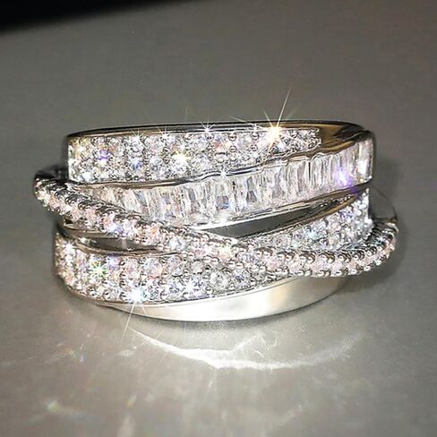 Multi-layers Cross Rings with Cubic Zirconia for Women Fashion Accessories for Engagement in Kuwait