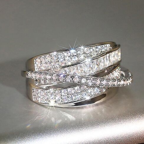 Multi-layers Cross Rings with Cubic Zirconia for Women Fashion Accessories for Engagement in Kuwait