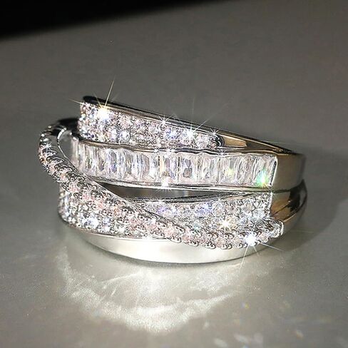 Multi-layers Cross Rings with Cubic Zirconia for Women Fashion Accessories for Engagement in Kuwait