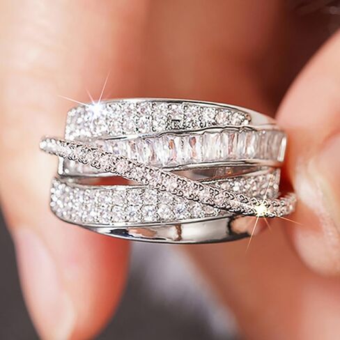 Multi-layers Cross Rings with Cubic Zirconia for Women Fashion Accessories for Engagement in Kuwait