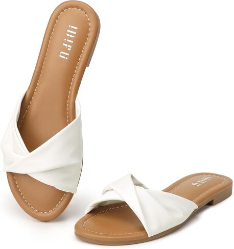 IDIFU Flat Sandals for Women Dressy Comfortable Summer Beach Cute Vacation Slip On Slides Open Round Toe Cute Casual Fashion Sandals in Kuwait