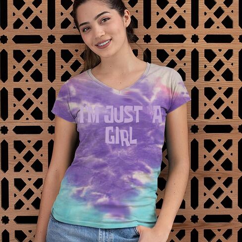 تي شيرت I'm Just A Girl Guts Music للسيدات برقبة على شكل حرف V، مقاس نحيف، خفيف الوزن in Kuwait