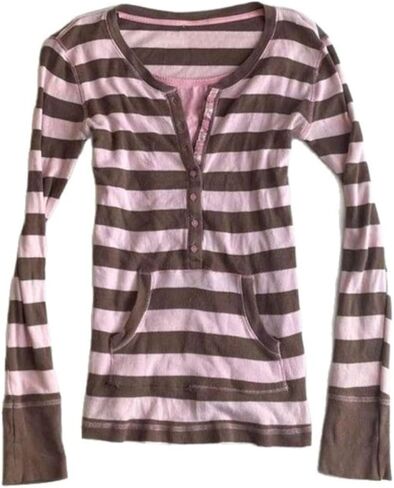 Vintage Grunge Y2k Fake Two Piece Striped Polka Dot Top Long Sleeve Shirts 2000s Fairy Core Clothes Cute Tops in Saudi Arabia