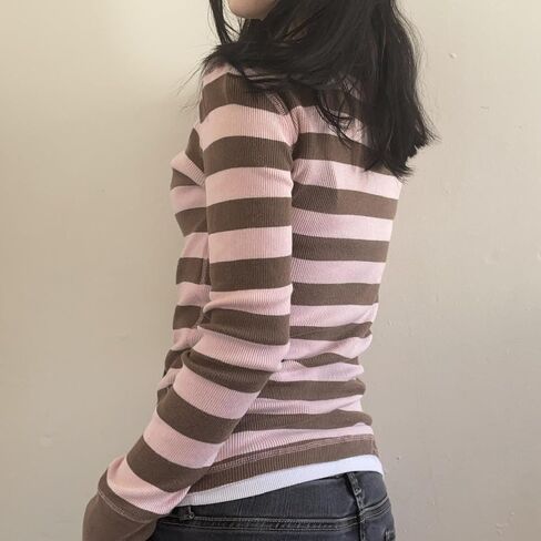 Vintage Grunge Y2k Fake Two Piece Striped Polka Dot Top Long Sleeve Shirts 2000s Fairy Core Clothes Cute Tops in Saudi Arabia