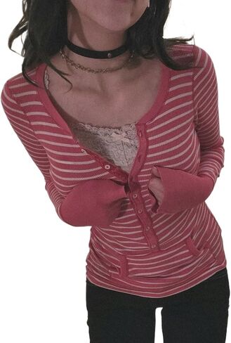 Vintage Grunge Y2k Fake Two Piece Striped Polka Dot Top Long Sleeve Shirts 2000s Fairy Core Clothes Cute Tops in Saudi Arabia