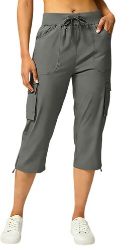Cargo Capris for Women with Pockets Drawstring Elastic Waisted Workout 2026 Summer Hiking Casual Cropped Pants in Kuwait
