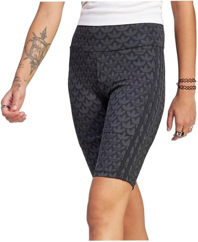 شورت نسائي من adidas Trefoil Monogram Biker قصير كاجوال - أسود in Kuwait