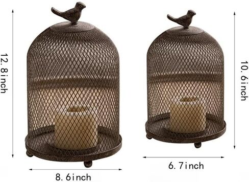 Birdcage Candle Holder Antique Metal Bird Cages Decor, Vintage Lantern Centerpiece for Wedding Home Table Decorative, Iron Candleholder Set of 2 (12.9" & 10.7") in Saudi Arabia