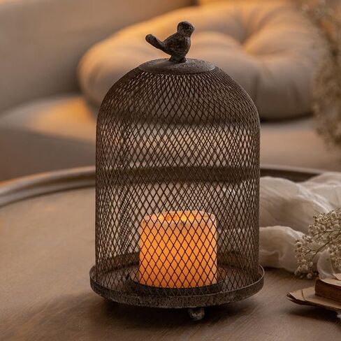 Birdcage Candle Holder Antique Metal Bird Cages Decor, Vintage Lantern Centerpiece for Wedding Home Table Decorative, Iron Candleholder Set of 2 (12.9" & 10.7") in Saudi Arabia