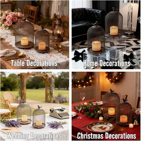 Birdcage Candle Holder Antique Metal Bird Cages Decor, Vintage Lantern Centerpiece for Wedding Home Table Decorative, Iron Candleholder Set of 2 (12.9" & 10.7") in Saudi Arabia