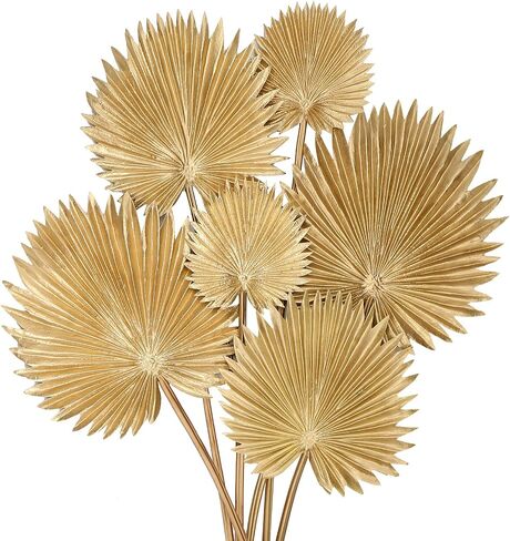 DILATATA Pu Foam Gold Artificial Palm Leaves Faux Palm Tropical Leaves Fake Palm Fronds for DIY Wedding Bouquets Fake Leaves for Centerpieces Arrangements Bridal Shower Palm Leaf for Home Decor-6Pcs in Kuwait