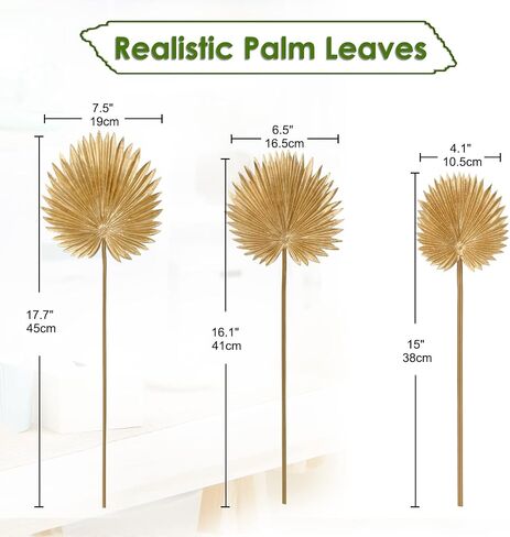 DILATATA Pu Foam Gold Artificial Palm Leaves Faux Palm Tropical Leaves Fake Palm Fronds for DIY Wedding Bouquets Fake Leaves for Centerpieces Arrangements Bridal Shower Palm Leaf for Home Decor-6Pcs in Kuwait