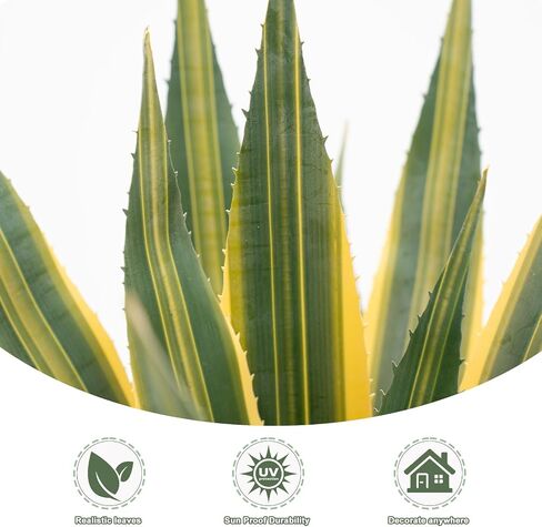 Artificial Agave Plants Outdoor, 24" Large UV Resistant Spiked Fake Agave with 24 Lifelike Leaves, Faux Succulents Plant for Home Front Porch Patio Garden Yard Indoor Decor 1Pack in Kuwait
