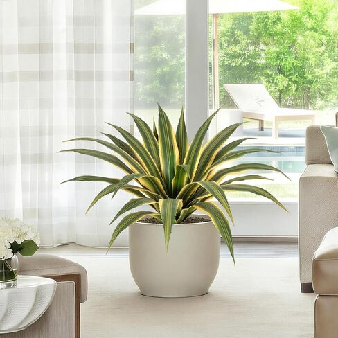 Artificial Agave Plants Outdoor, 24" Large UV Resistant Spiked Fake Agave with 24 Lifelike Leaves, Faux Succulents Plant for Home Front Porch Patio Garden Yard Indoor Decor 1Pack in Kuwait