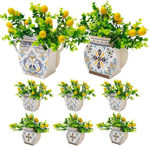 18 PCS Amalfi Coast Party Decorations, 6 Blue Tiles Lemon Table Centerpiece Decor Box with 12 Artificial Lemons for Mediterranean Wedding Capri Lemon Themed Party Baby Shower Birthday Party Decor in Saudi Arabia