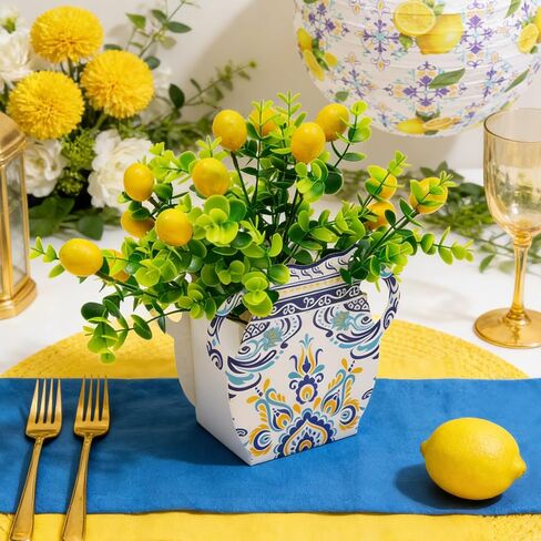 18 PCS Amalfi Coast Party Decorations, 6 Blue Tiles Lemon Table Centerpiece Decor Box with 12 Artificial Lemons for Mediterranean Wedding Capri Lemon Themed Party Baby Shower Birthday Party Decor in Saudi Arabia