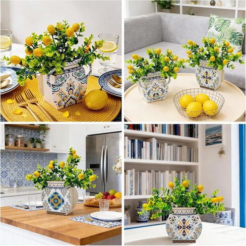 18 PCS Amalfi Coast Party Decorations, 6 Blue Tiles Lemon Table Centerpiece Decor Box with 12 Artificial Lemons for Mediterranean Wedding Capri Lemon Themed Party Baby Shower Birthday Party Decor in Saudi Arabia