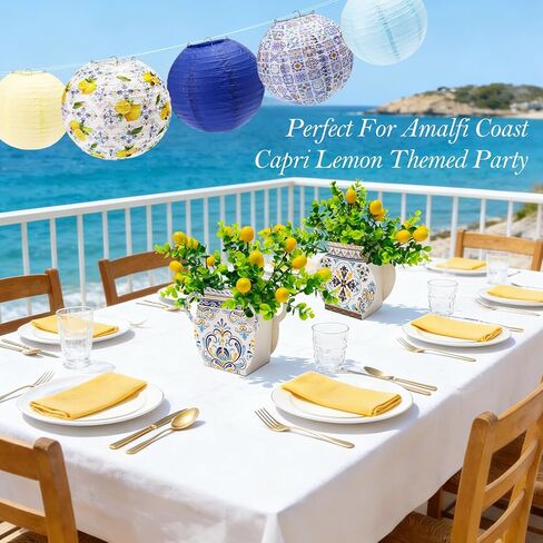 18 PCS Amalfi Coast Party Decorations, 6 Blue Tiles Lemon Table Centerpiece Decor Box with 12 Artificial Lemons for Mediterranean Wedding Capri Lemon Themed Party Baby Shower Birthday Party Decor in Saudi Arabia