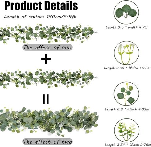 Delphinus 2 Pack Artificial Eucalyptus Garland | Fake Eucalyptus Leaves Vines, For Table Wedding Party, Indoor Outdoor Use, Arch Wall Mantle Room Decoration in Saudi Arabia
