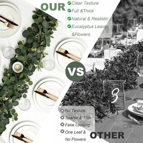 Delphinus 2 Pack Artificial Eucalyptus Garland | Fake Eucalyptus Leaves Vines, For Table Wedding Party, Indoor Outdoor Use, Arch Wall Mantle Room Decoration in Saudi Arabia