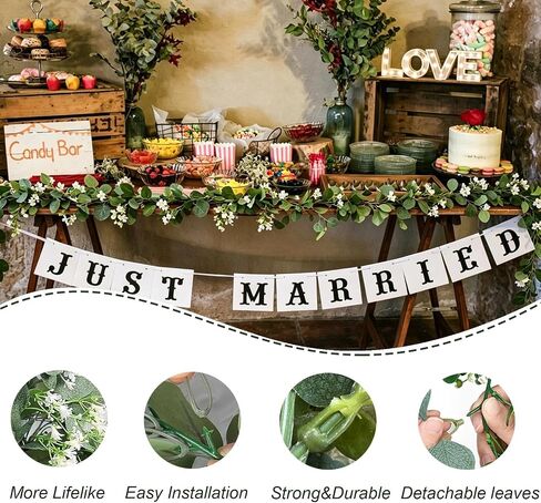 Delphinus 2 Pack Artificial Eucalyptus Garland | Fake Eucalyptus Leaves Vines, For Table Wedding Party, Indoor Outdoor Use, Arch Wall Mantle Room Decoration in Saudi Arabia