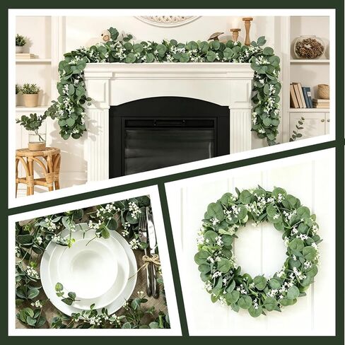 Delphinus 2 Pack Artificial Eucalyptus Garland | Fake Eucalyptus Leaves Vines, For Table Wedding Party, Indoor Outdoor Use, Arch Wall Mantle Room Decoration in Saudi Arabia