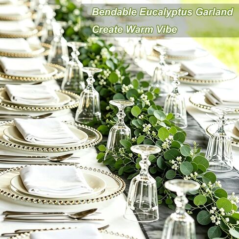 Delphinus 2 Pack Artificial Eucalyptus Garland | Fake Eucalyptus Leaves Vines, For Table Wedding Party, Indoor Outdoor Use, Arch Wall Mantle Room Decoration in Saudi Arabia
