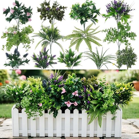 Laelfe Large Artificial Plants Outdoor, 7 Pcs | UV Resistant, Faux Boston Fern Monstera Money Tree, Weatherproof Fake Plastic Shrubs, For Front Porch Garden Patio Planters in Saudi Arabia