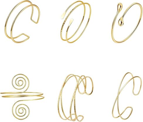 6 Pcs Gold Arm Cuff Jewelry for Women - Adjustable Upper Arm Bracelet Set - Minimalist Metal Armband Bangle - Renaissance Egyptian Accessories for Parties and Daily Wear in Kuwait