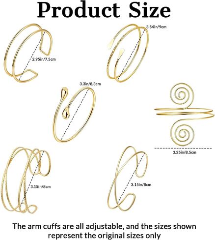 6 Pcs Gold Arm Cuff Jewelry for Women - Adjustable Upper Arm Bracelet Set - Minimalist Metal Armband Bangle - Renaissance Egyptian Accessories for Parties and Daily Wear in Kuwait