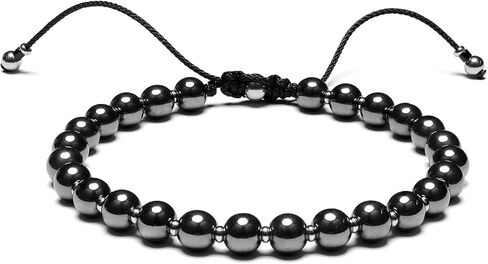 Men’s Beaded Bracelet Adjustable, Natural Texture Beads with Stainless Steel Spacers, Braided Cord, Minimal Everyday Bracelet for Men & Women in Saudi Arabia