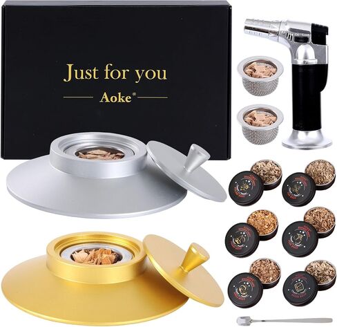 Cocktail Smoker Kit, AOKE Golden Metallic Whiskey Smoker Kit with 4 Flavors Wood Chips for Whiskey and Bourbon, Old Fashioned Smoker kit for Enhancing Drink Flavors, Whiskey Gifts for Men (no Torch) in Kuwait