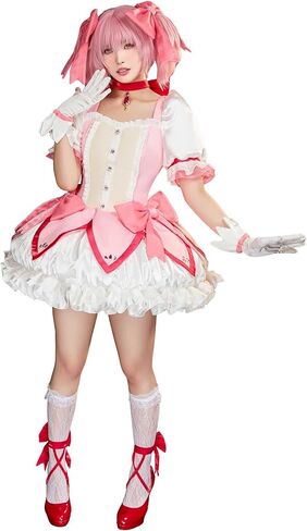 Micotaku Women Puella Magi Madoka Magica Battle Cosplay Costume - Satin Dress with 4 Bows Petticoat Gloves Accessories​ in Kuwait