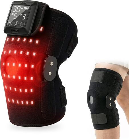 Knee Massager with Heat and Red Light Therapy, 5000mAh Heated Knee Brace with 6 Light Levels&6 Vibration, 660&850nm Red Light Therapy Device, Removable Washable Knee Brace, Gifts for Seniors(Single) in Saudi Arabia
