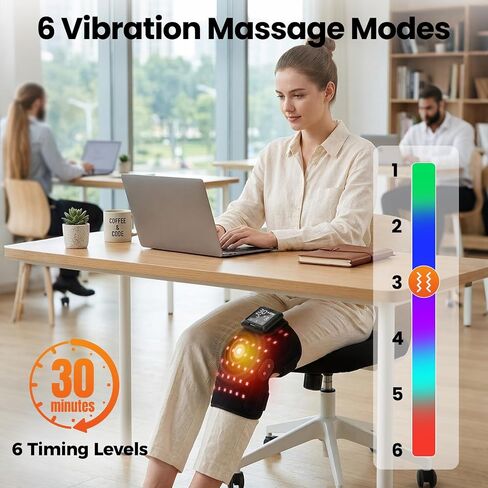 Knee Massager with Heat and Red Light Therapy, 5000mAh Heated Knee Brace with 6 Light Levels&6 Vibration, 660&850nm Red Light Therapy Device, Removable Washable Knee Brace, Gifts for Seniors(Single) in Saudi Arabia