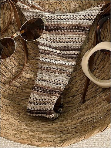 Floerns Women's Crochet Bikini Sets 2 Piece Striped Triangle Halter Swimsuit Tie Side Bathing Suit in Kuwait