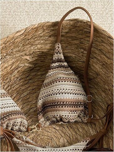 Floerns Women's Crochet Bikini Sets 2 Piece Striped Triangle Halter Swimsuit Tie Side Bathing Suit in Kuwait