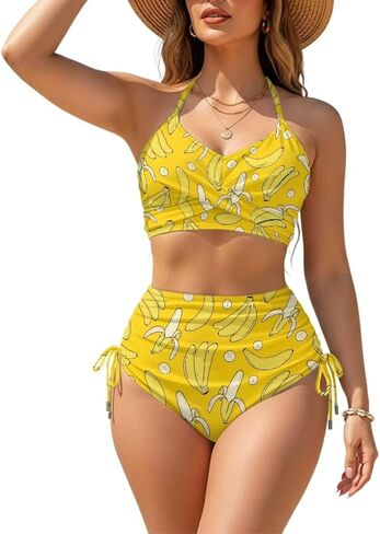 High Waisted Bikini Sets for Women Two Piece Tummy Control Swimsuits Drawstring Cross Front Strap Bathing Suit in Saudi Arabia