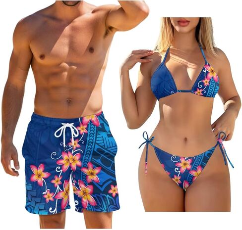 Couple Matching Swimwear Womens 2 Piece Bikini Set Halter String Swimsuits Hawaiian Men's Swim Trunks Summer Shorts in Saudi Arabia