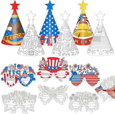DPKOW Patriotic Coloring Glasses 4th of July Party Favors, 18Pcs Independence Day Party Paper Glasses 4th of July Accessories 250 Anniversary USA Art Crafts Supplies Memorial Day Patriotic Decorations in Saudi Arabia