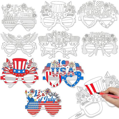 DPKOW Patriotic Coloring Glasses 4th of July Party Favors, 18Pcs Independence Day Party Paper Glasses 4th of July Accessories 250 Anniversary USA Art Crafts Supplies Memorial Day Patriotic Decorations in Saudi Arabia