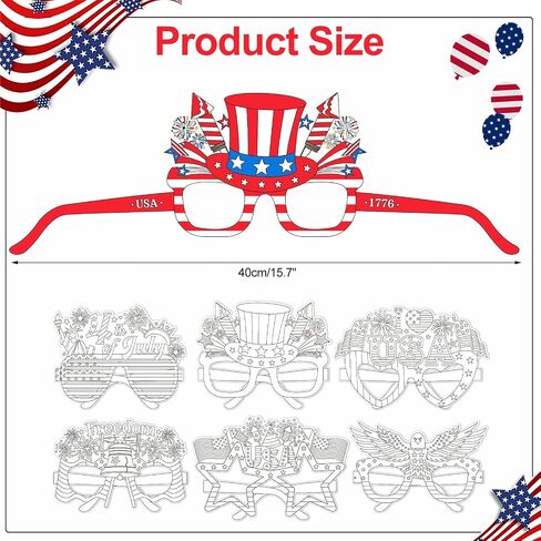 DPKOW Patriotic Coloring Glasses 4th of July Party Favors, 18Pcs Independence Day Party Paper Glasses 4th of July Accessories 250 Anniversary USA Art Crafts Supplies Memorial Day Patriotic Decorations in Saudi Arabia