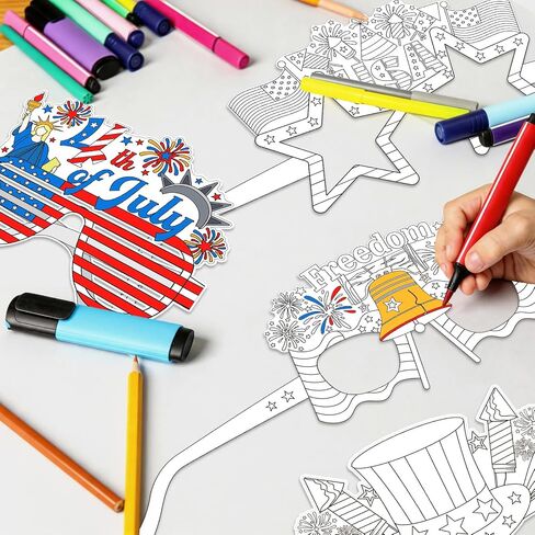 DPKOW Patriotic Coloring Glasses 4th of July Party Favors, 18Pcs Independence Day Party Paper Glasses 4th of July Accessories 250 Anniversary USA Art Crafts Supplies Memorial Day Patriotic Decorations in Saudi Arabia