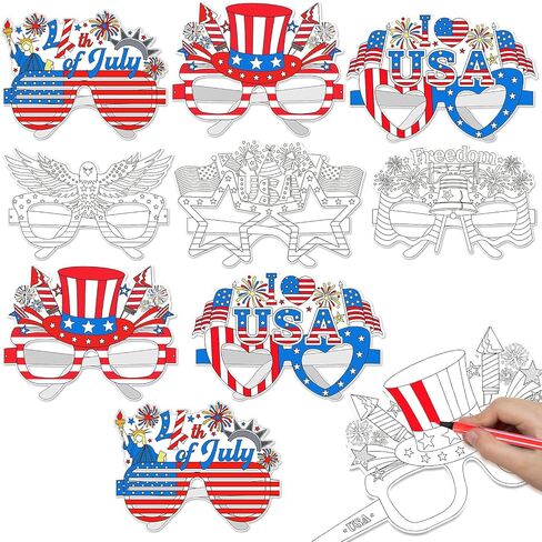 DPKOW Patriotic Coloring Glasses 4th of July Party Favors, 18Pcs Independence Day Party Paper Glasses 4th of July Accessories 250 Anniversary USA Art Crafts Supplies Memorial Day Patriotic Decorations in Saudi Arabia