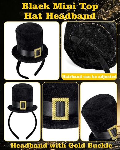 Black Mini Top Hat Headband for Women Tea Party Fascinator Headpiece 1920s Victorian Hat Headband Party Halloween Cosplay Costume in Saudi Arabia