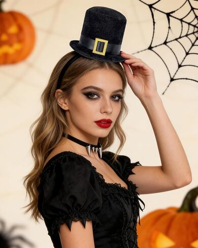 Black Mini Top Hat Headband for Women Tea Party Fascinator Headpiece 1920s Victorian Hat Headband Party Halloween Cosplay Costume in Saudi Arabia