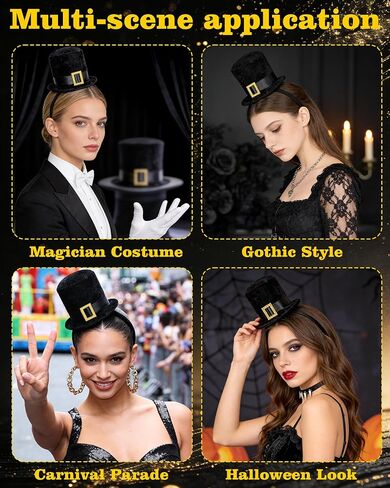 Black Mini Top Hat Headband for Women Tea Party Fascinator Headpiece 1920s Victorian Hat Headband Party Halloween Cosplay Costume in Saudi Arabia