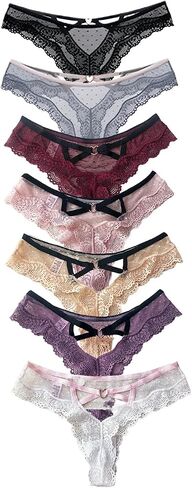Women Underwear Lace Cut Out Thongs Low Waist Panties Briefs Polka Dot See Through Thongs 3 Pack in Kuwait
